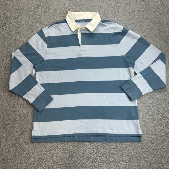 NWT J Crew Rugby Shirt Blue Stripes Mens Size XL Long Sleeve